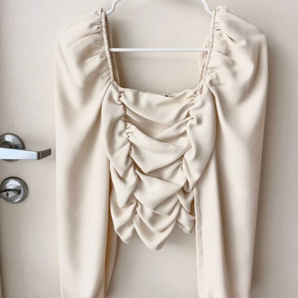 Urban Outfitters Puff Sleeve Chiffon Top S | French Square Neck | Off Shoulder - Picture 1 of 6